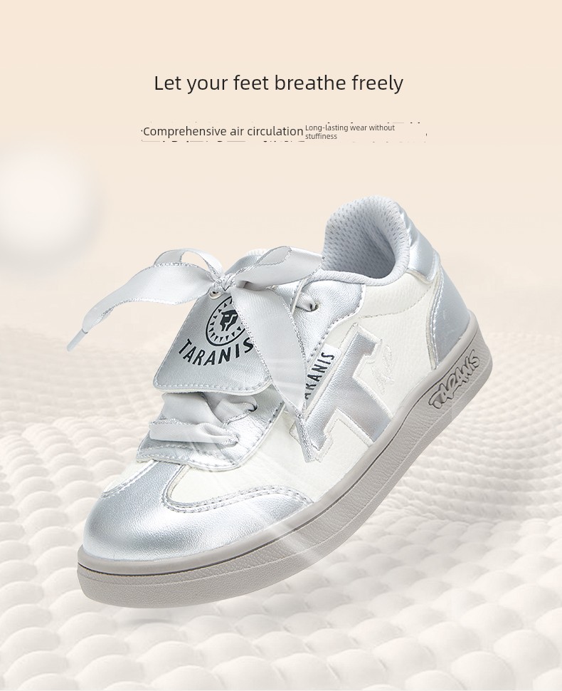 Tyrannis Children's Training Shoes, New Spring and Autumn Sneakers for Girls, T-Toe Silver Cover Ballet Casual Sports Shoes — 7