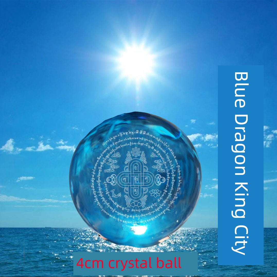 Blue Dragon King Mandala Crystal Ball Blue Herli Heart World Sanskrit Seed Words Offering to Dragon King Touching Water Mani Stone