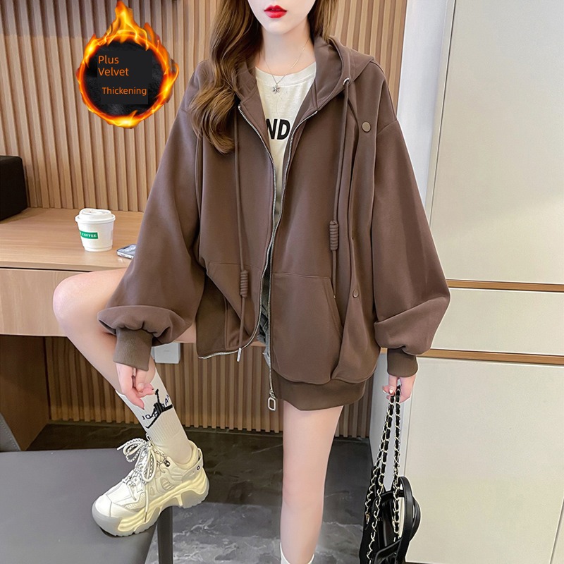 Thick style Cardigan loose coat Foreign style Simplicity Solid color Sweater