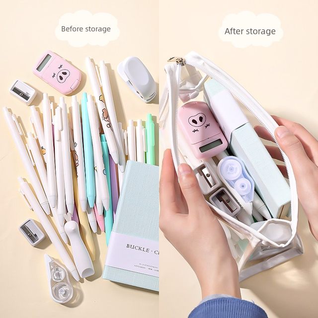 卡通透明笔袋大容量女纯色简约高颜值大学生日系化妆包收纳袋新款