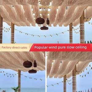 Internet Celebrity Restaurant Pneumatic Ceiling Voile Guesthouse Decoration Greek Style Fabric Outdoor Sunshade Yarn Sea