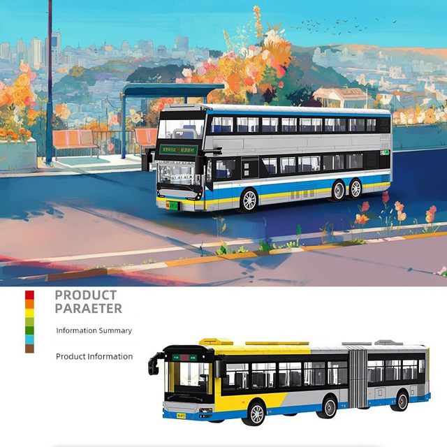 Super League of Legends City Market Scene Large Double-Decker Intercity Bus Educational Assembly Car Toy Building Block Model