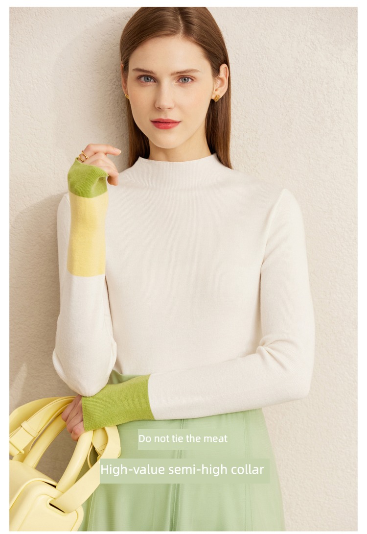 Amii2022 Half high collar Color contrast Cuff Sweater