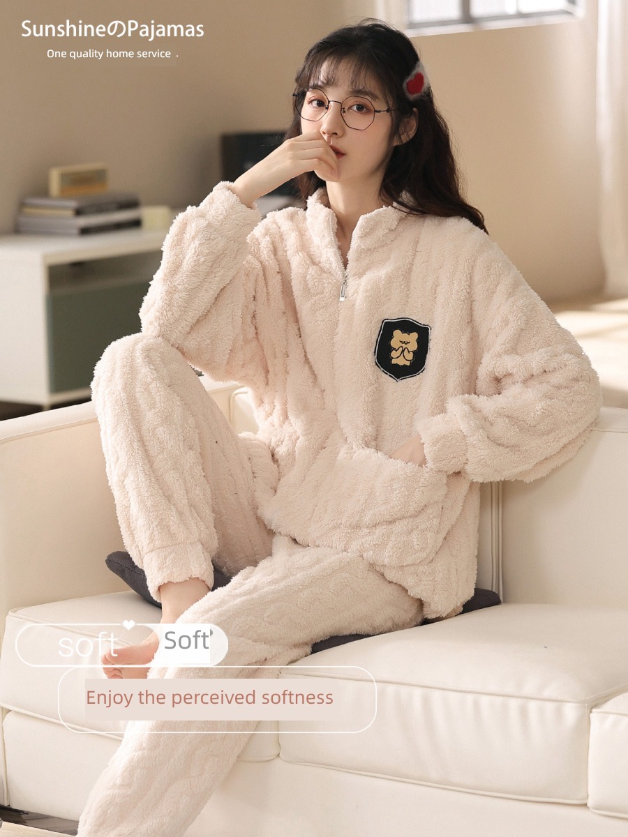 winter new pattern girl student keep warm Coral velvet lovers pajamas