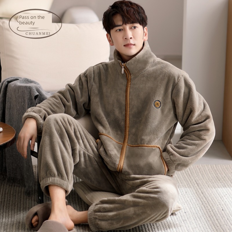 male Winter money zipper Flannel Plus Size pajamas