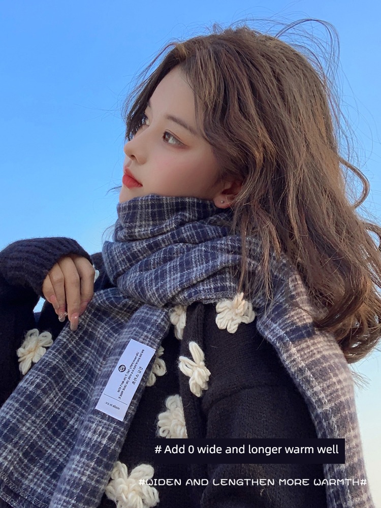 ins female Autumn and winter two-sided thickening lattice scarf