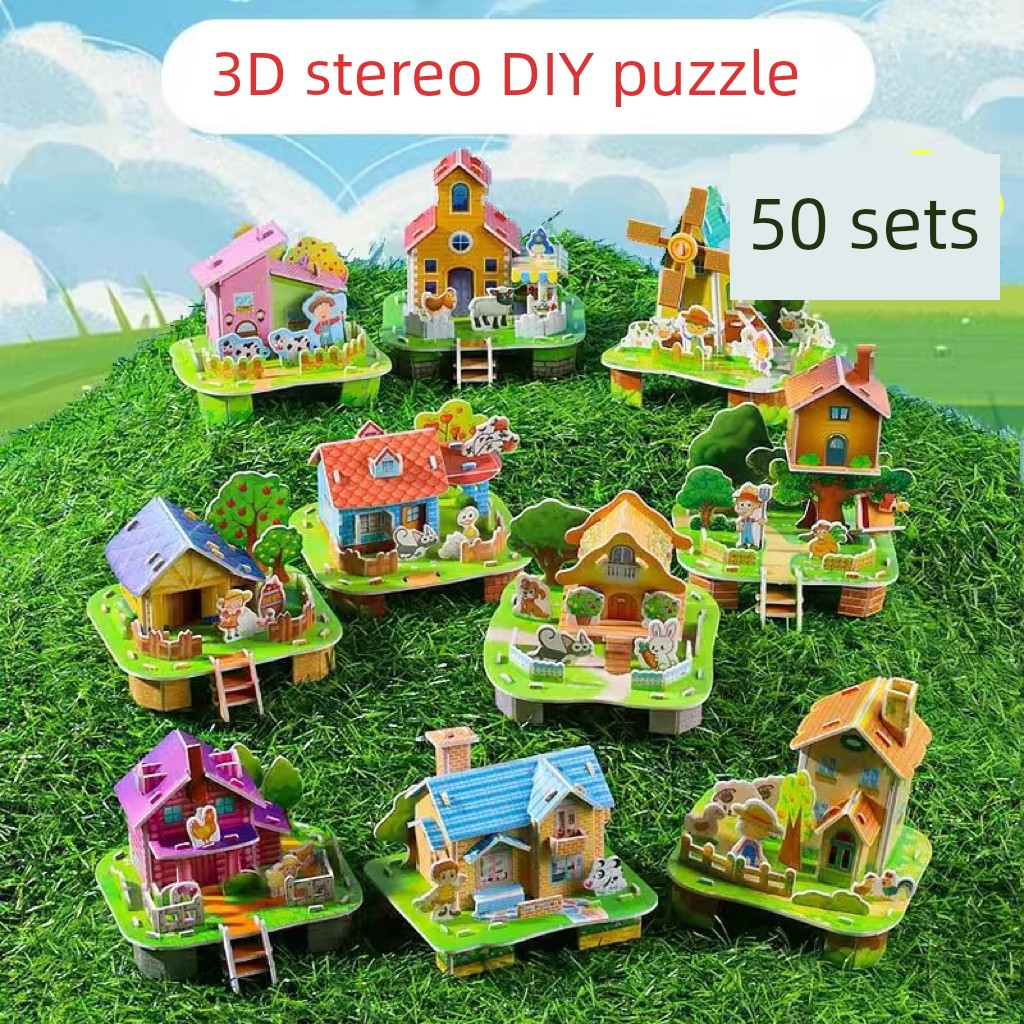 Kids Toys 3D 3D Puzzle Model Educational Boys and Girls DIY Cottage Elementary School Students Kindergarten Prizes School Opening Small Gifts