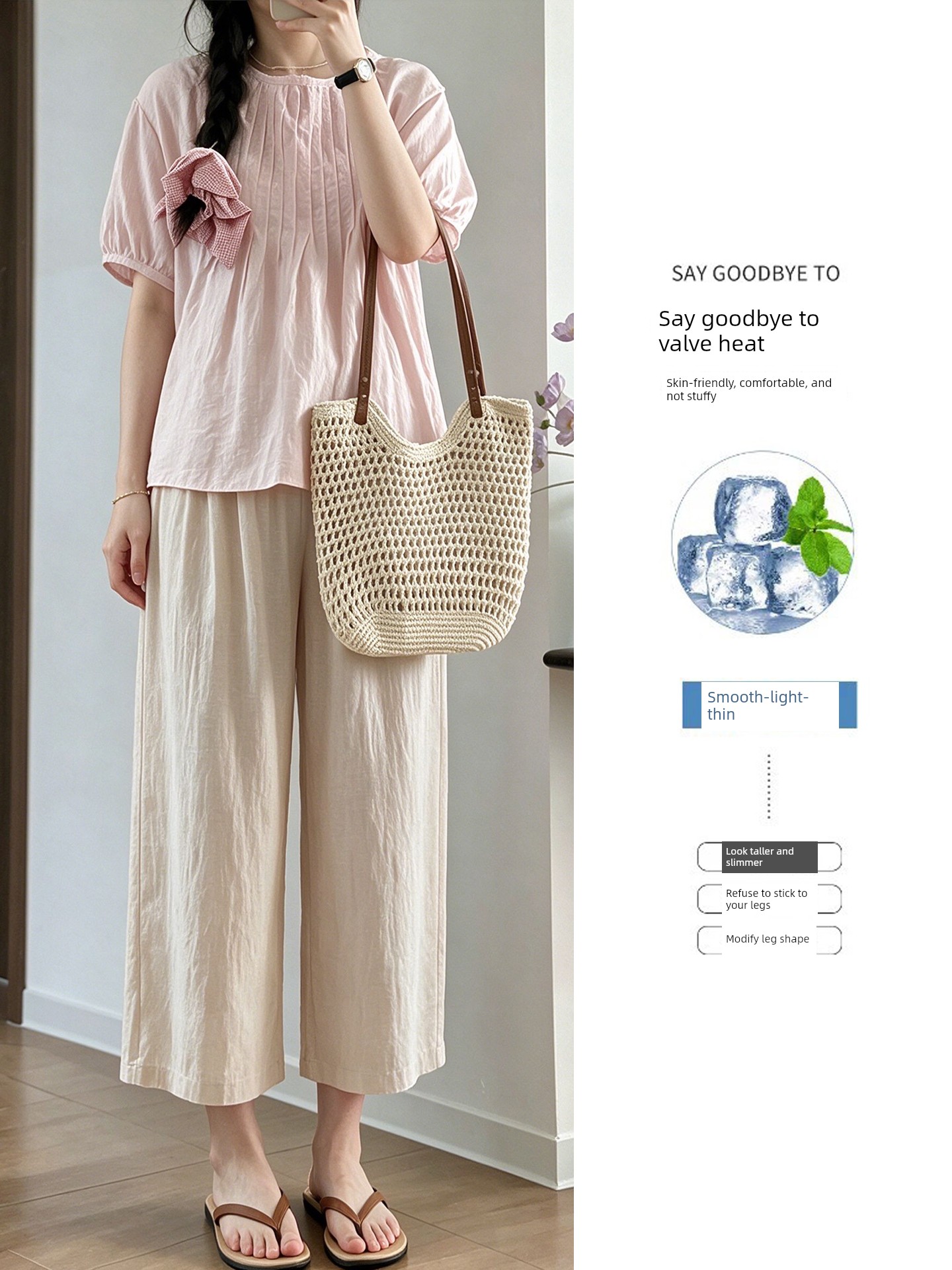 Maternity Cotton and Linen Pants for Summer, Thin Style, 2026 New Model, Small Size, Belly Support, Linen Wide-Leg Pants for Summer Wear — 2