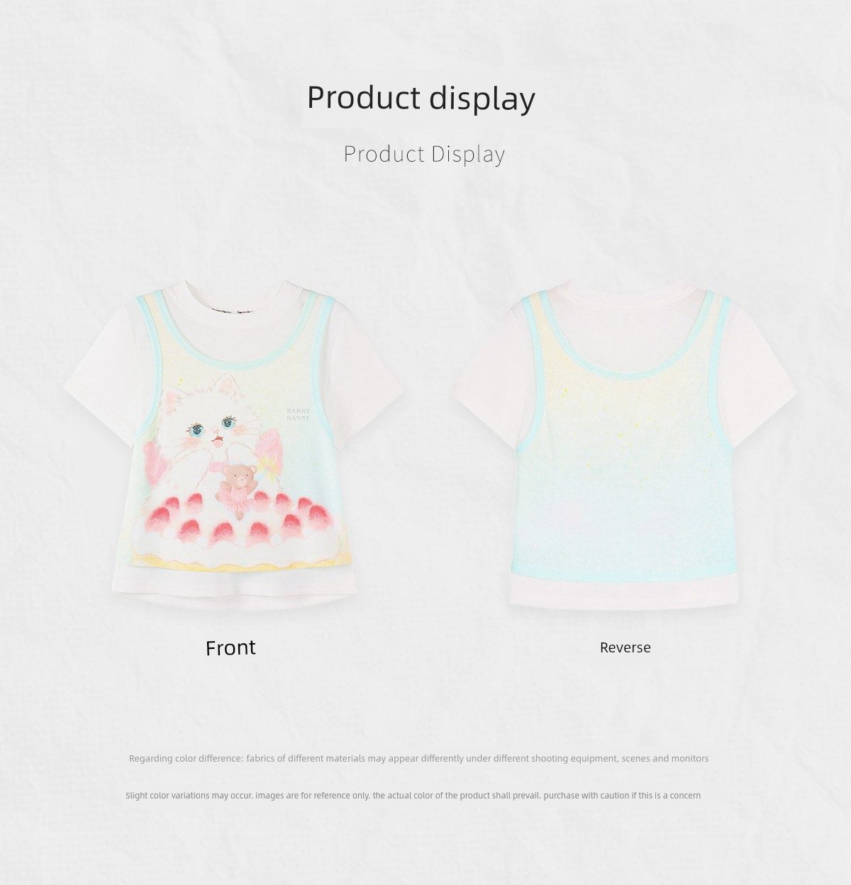 Barrybanny Girls' Cat Breathable T-Shirt 2026 Summer New Style Kidsren's Fake Two-Piece Lightweight Short-Sleeved Top — 16