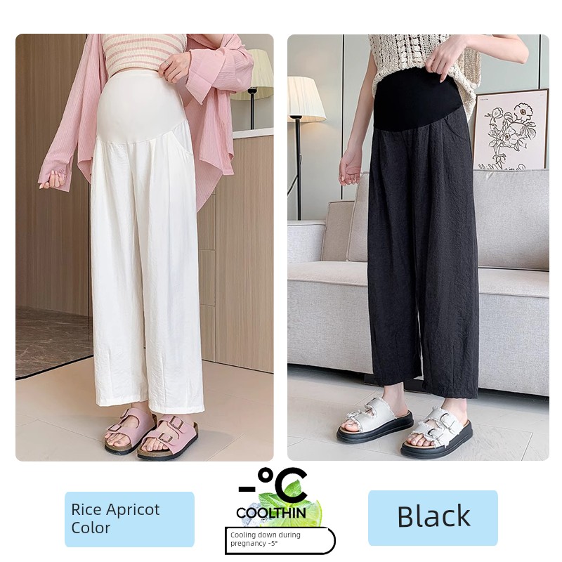 Jq Jingqi Maternity Pants Spring/Summer 2026 New Thin Wide-Leg Pants with Belly Support Long Pants in Cream White Maternity Wear — 7