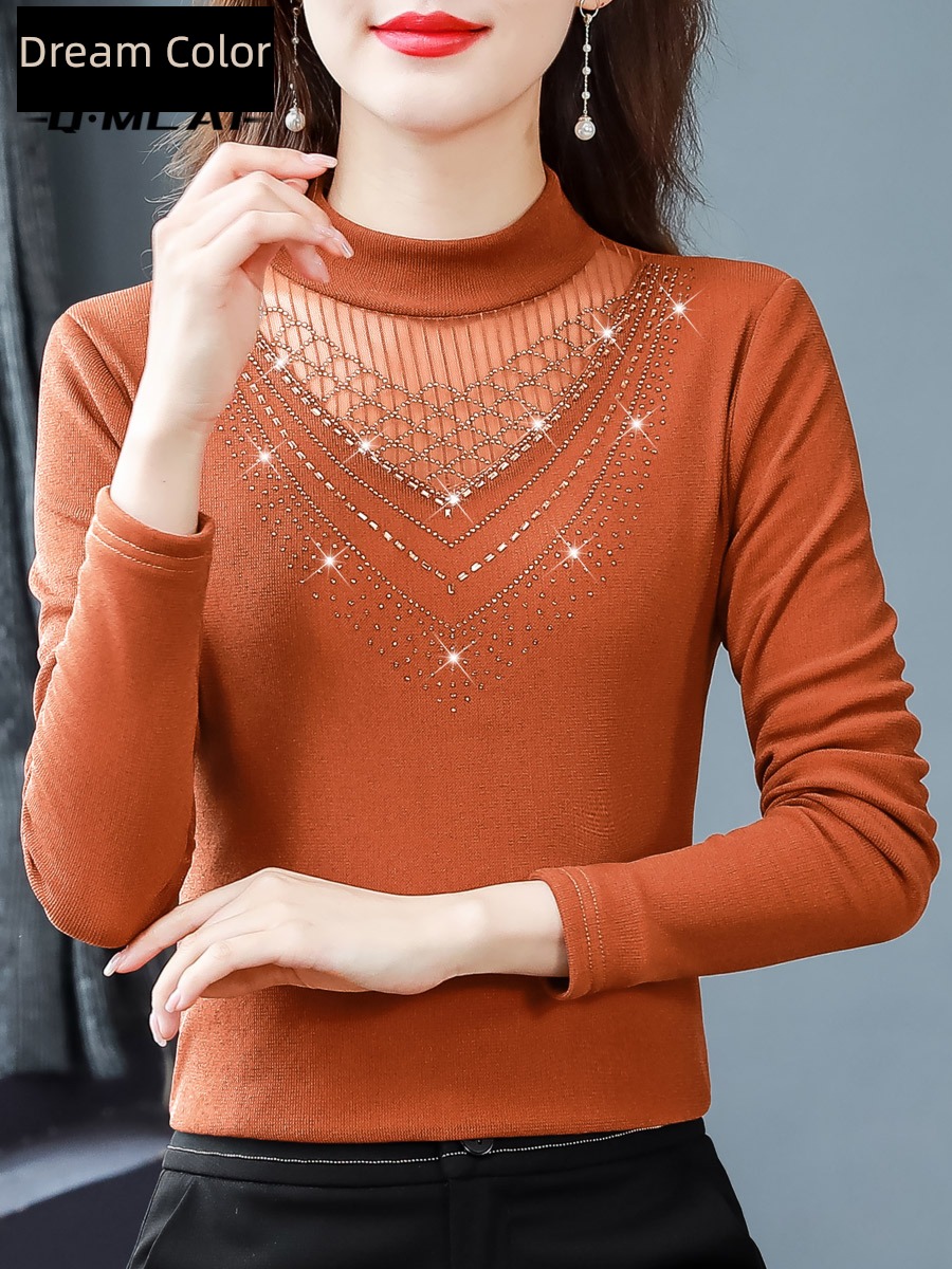 Your wife Small shirt female middle age mom Autumn and winter clothes jacket tide Small high collar keep warm Base coat Inner lap Plush T-shirt