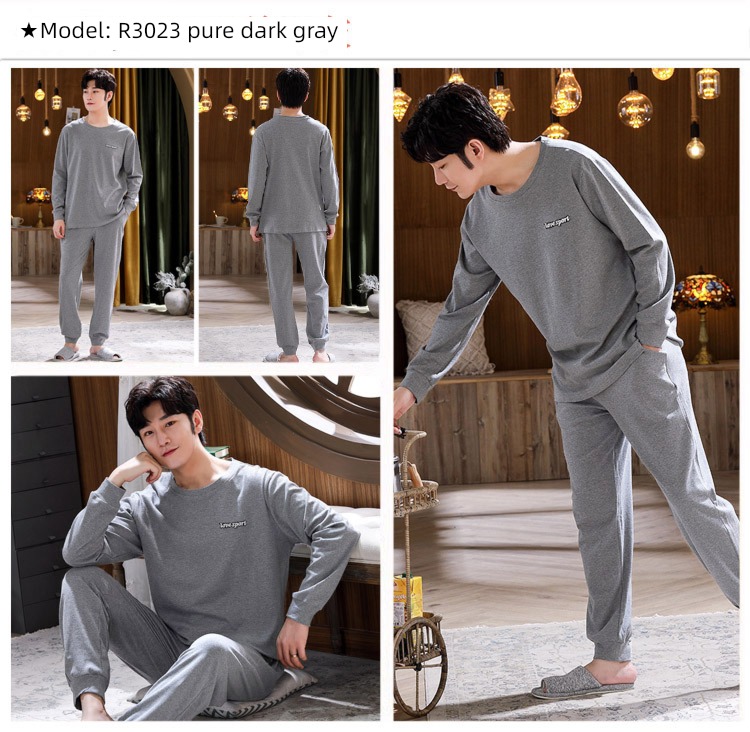 male Long sleeve Cotton Big size Autumn  summer suit pajamas