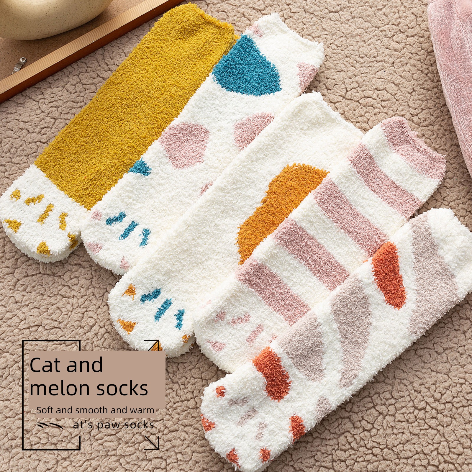 Hosiery children thickening keep warm Plush sleep Cat's paw
