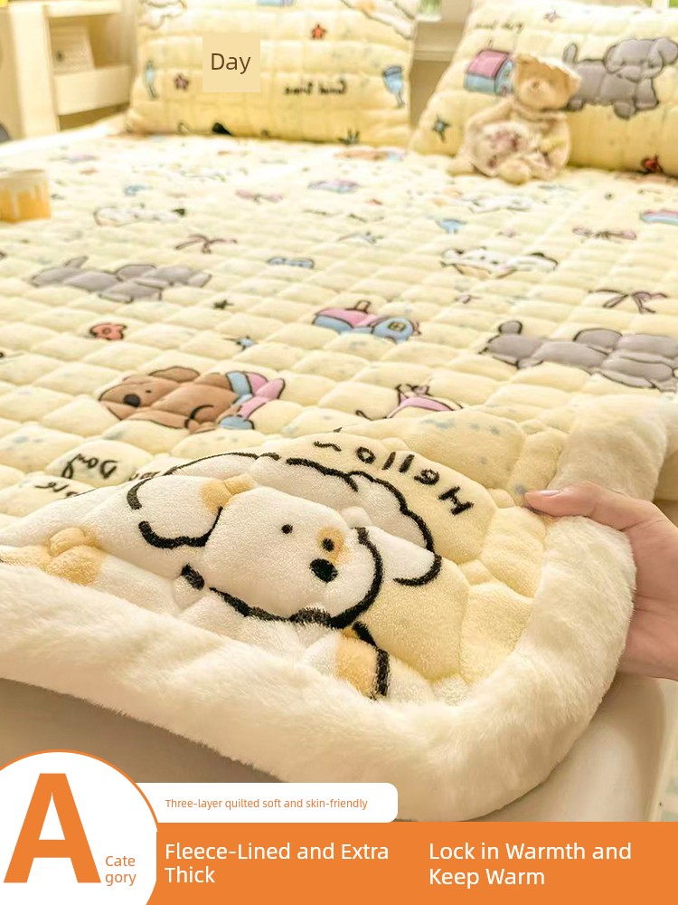 Winter Milk Velvet Bed Sheet Single Piece Mattress Pad Thickened Warm Bed Cover Student Dormitory Coral Velvet Mattress Pad