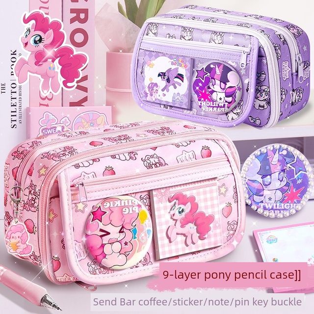 Little Pony Poly Pencil Bag Large Capacity Girls Cute High-Precision Pencil Box 2025 New Pencil Box Junior High School Student Pain Pack Multifunctional Multi-layer Storage Bag Primary School Student Transparent Pencil Bag Bar
