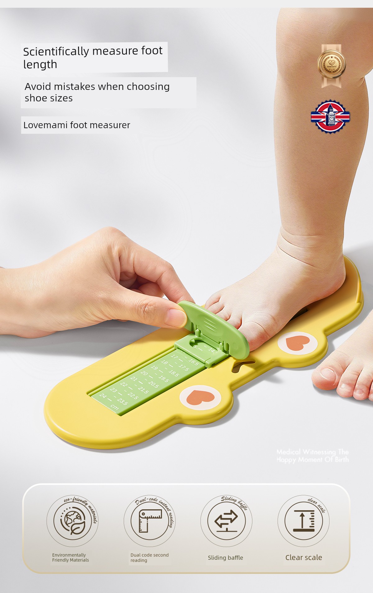 Baby Foot Measurer, Children's Measuring Instrument, Accurate Home Use Foot Length and Shoe Insole Length Measuring Ruler, Baby Measuring Tool, Child Shoe — 3