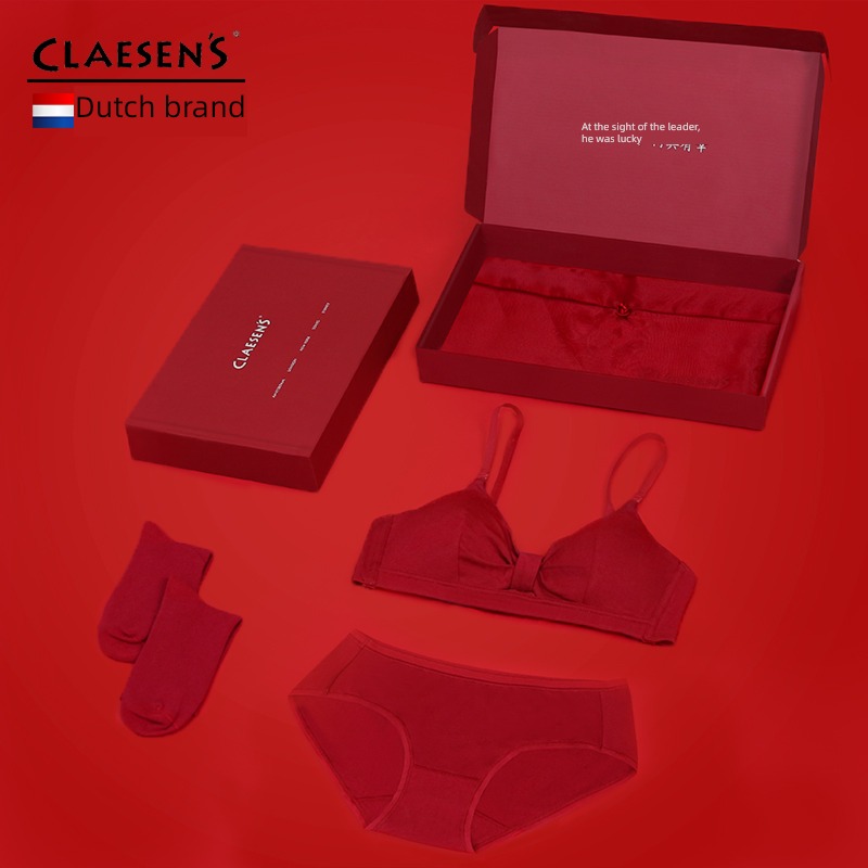 Wireless  a set Small chest Gather together girl Red underwear