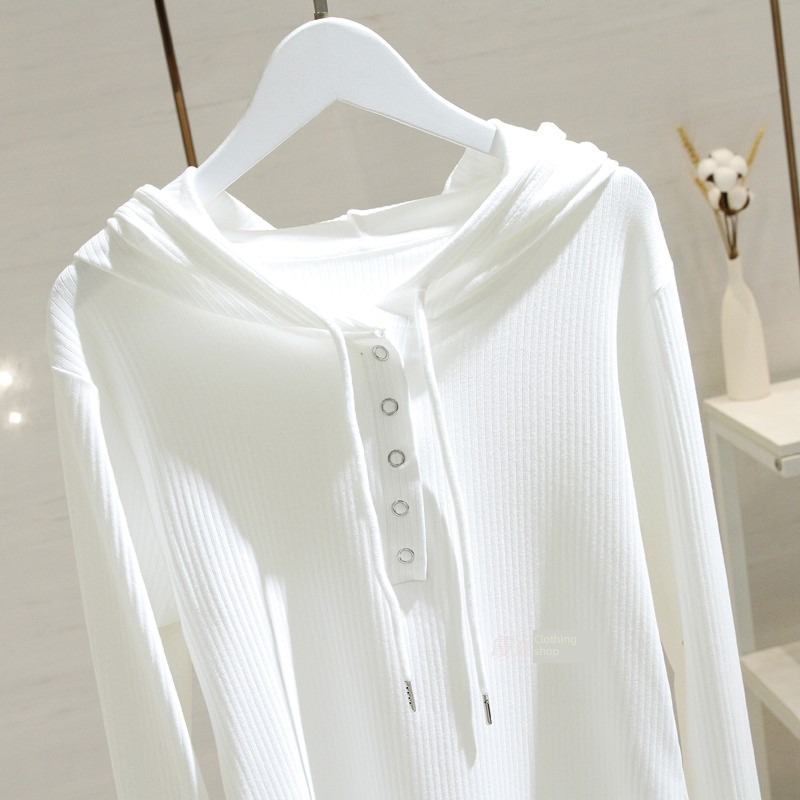 T-shirt Long sleeve Self-cultivation Show thin Versatile jacket Drawstring