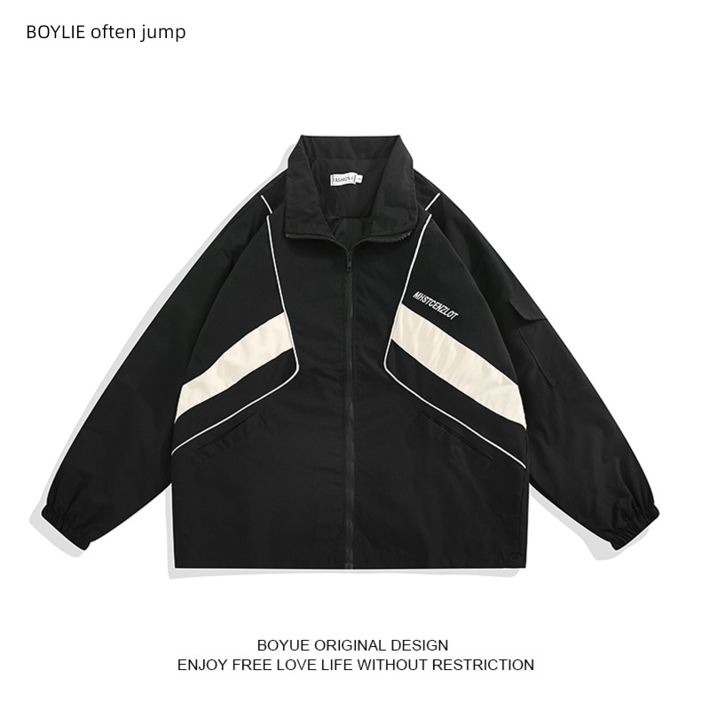 BOYUE autumn Color matching Port style work clothes loose coat Jacket