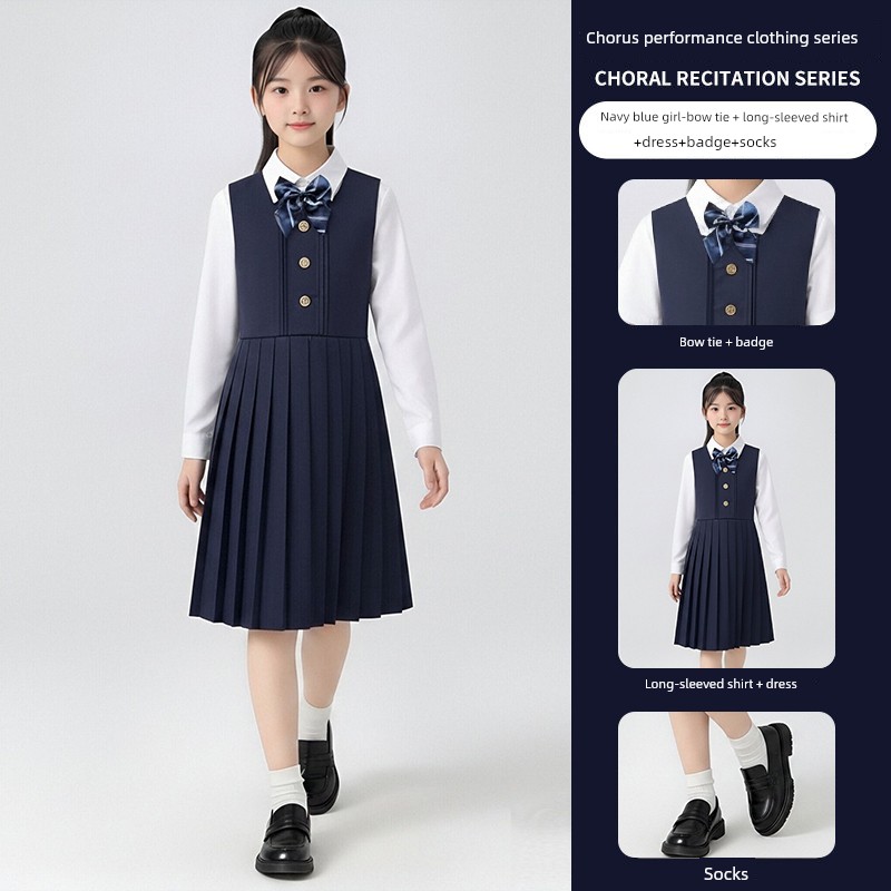 Children's Chorus Performance Costumes, Patriotic Poetry Recitation Costumes for Middle and High School Students, Elementary School Girls' Speech Contest — 5