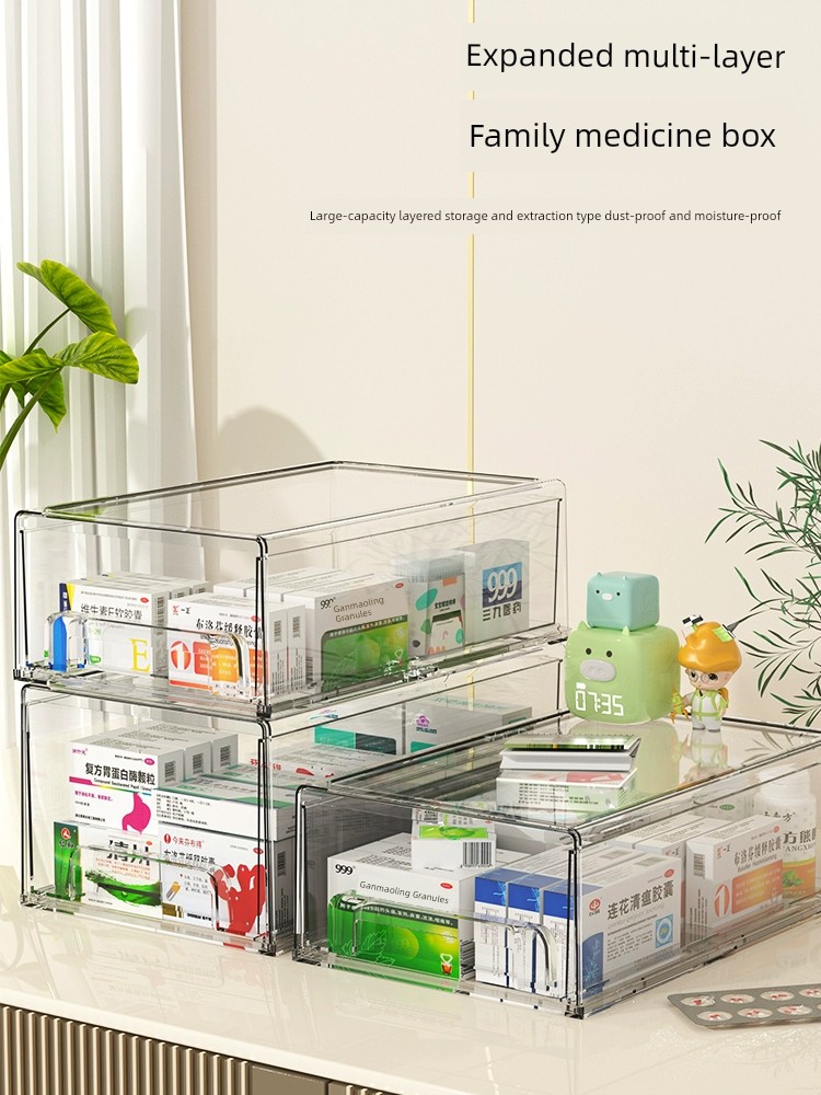 抽屜藥箱家用藥物收納盒透明藥品收納櫃壓克力家庭裝醫藥箱大容量