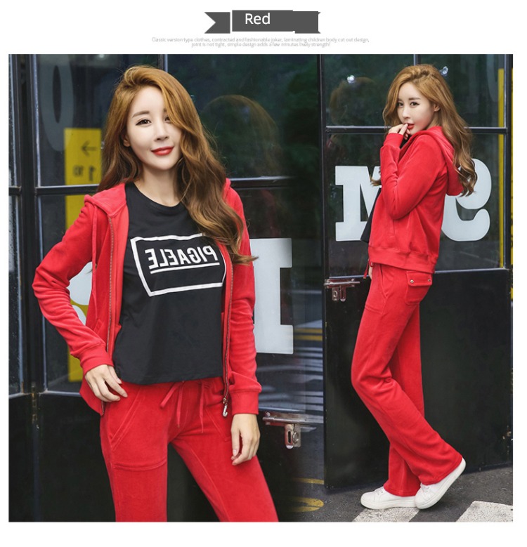 Gold wire velvet Athletic Wear suit female spring and autumn 2022 new pattern Fashion temperament Self-cultivation Big size Two Show thin tide