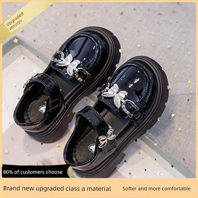 Black Leather Shoes for Girls, College Style, Height-Increasing, Versatile, British Style, Comfortable, Thick-Soled, Round-Toe, 2026 New Model — 1