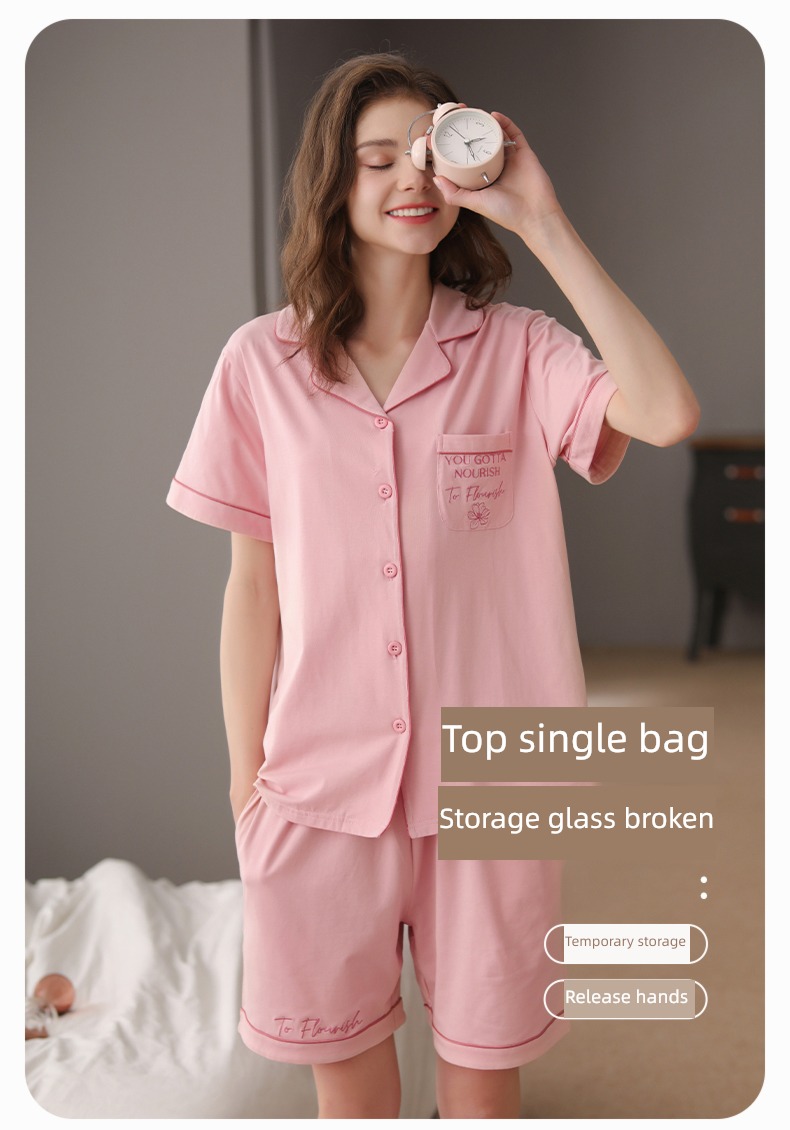 Finthen  female summer Cardigan Big size Cotton Short sleeve pajamas