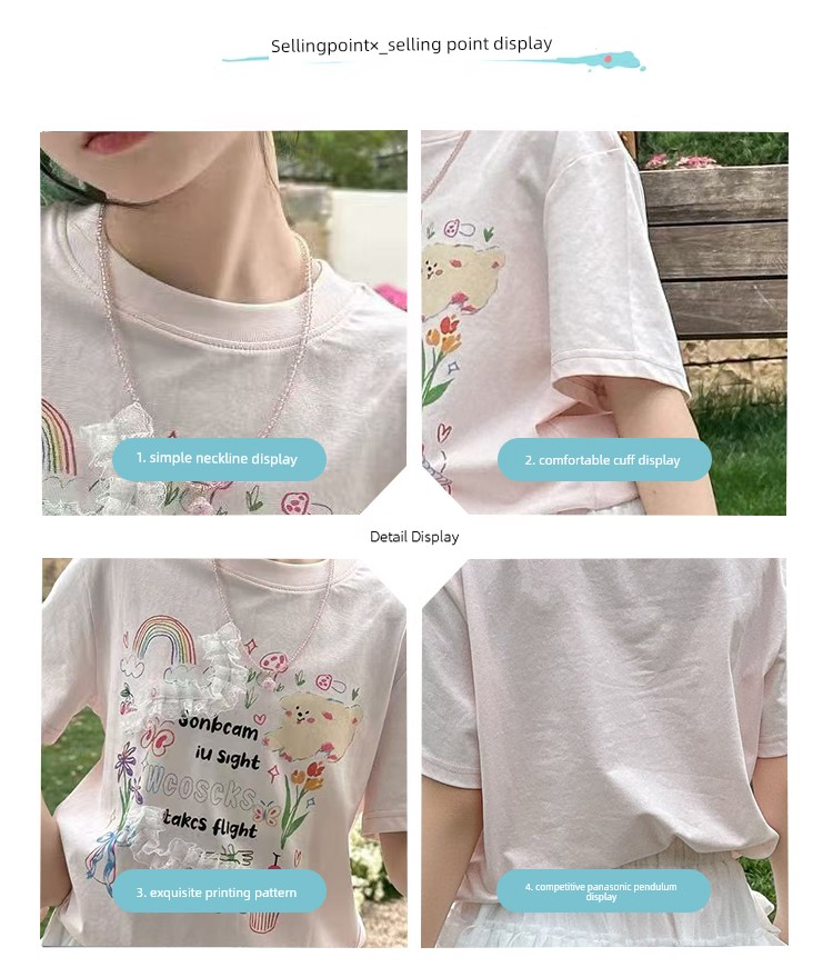 Bora Korean Girls' Sweet T-Shirt, Summer Lace Short-Sleeve Top for Girls, 2026 New Style, Pure Cotton Half-Sleeve Clothing for Older Girls — 4