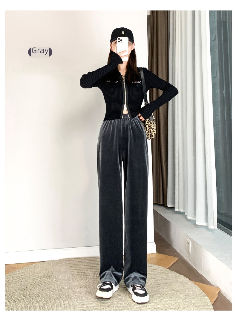 Plush spring and autumn grey Casual pants leg