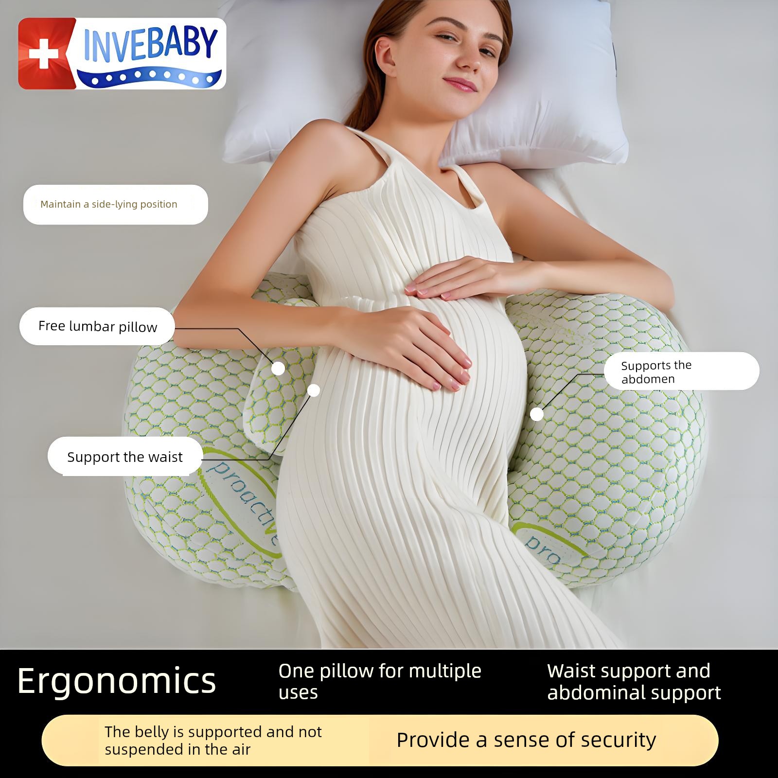 Invebaby Pregnancy Pillow, Waist Support and Abdominal Support Side Sleeping Pillow, Essential U-Shaped Pillow for Pregnant Women, Side Sleeping Pillow — 6