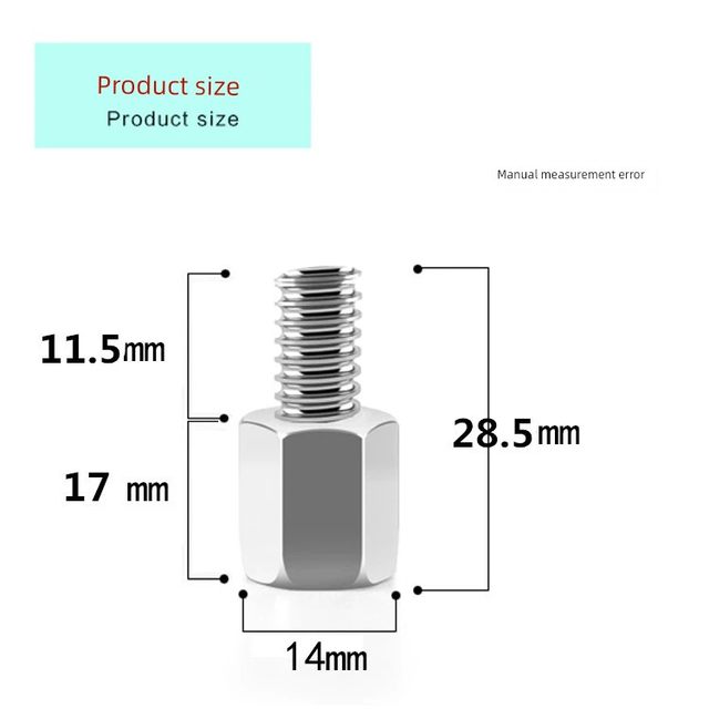 Electric car rearview mirror heightening screw motorcycle M10 car 8-8 forward adapter canopy heightened fixed modified outer hexagon