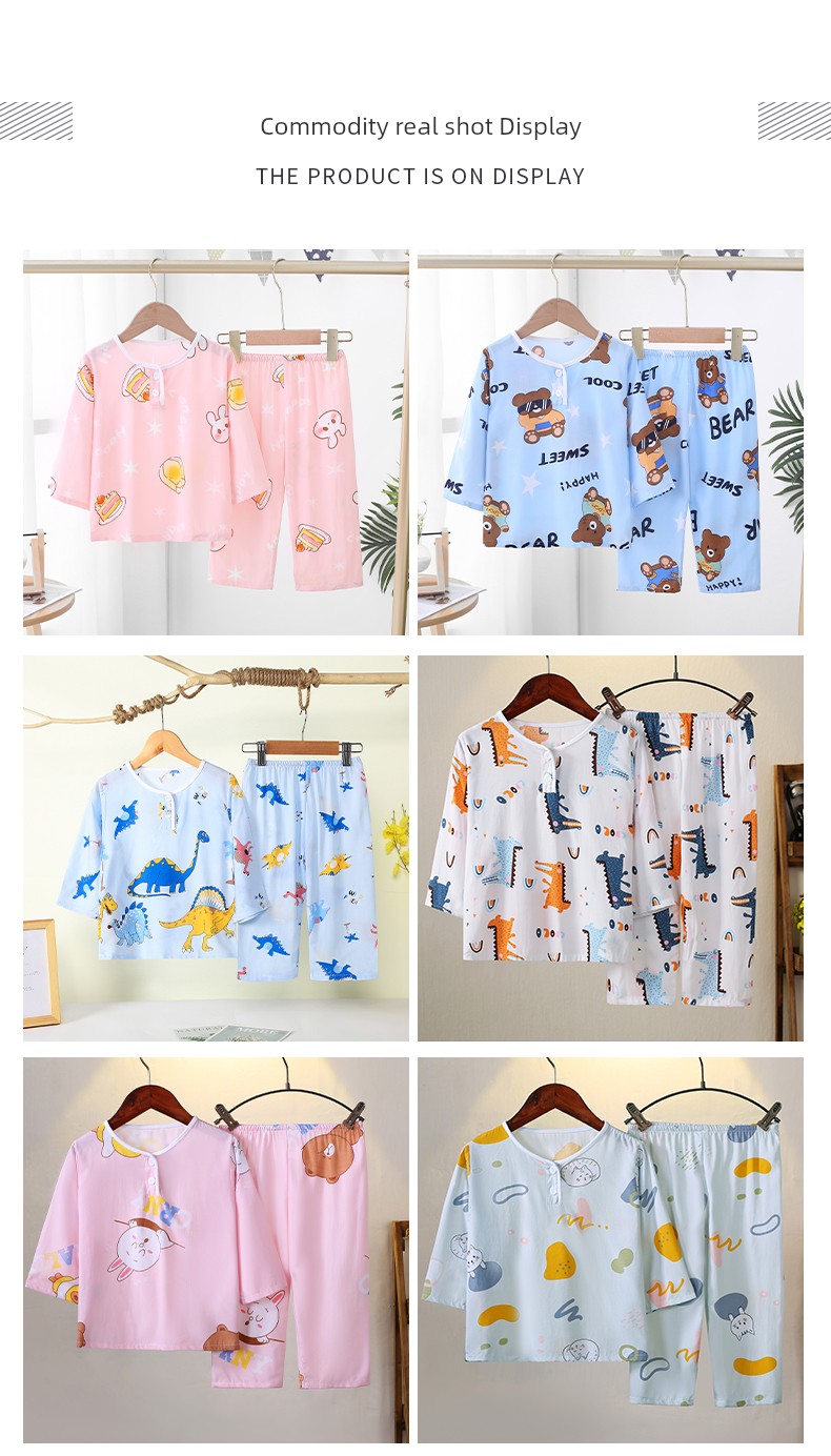 Cotton Silk Children's Pajamas for Girls, New Summer Set, Boys' Cartoon Cotton Silk Thin Air-Conditioned Clothes, Home Wear — 10