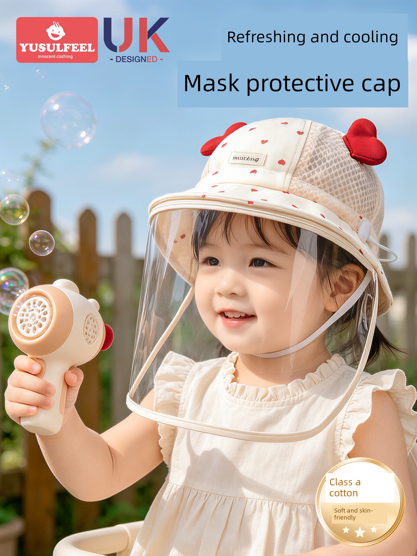 Baby Protective Face Shield 0-1 Year Old Baby Hat for Summer Outings to Prevent Wind and Droplets 6-12 Months Old Breathable Face Shield 3