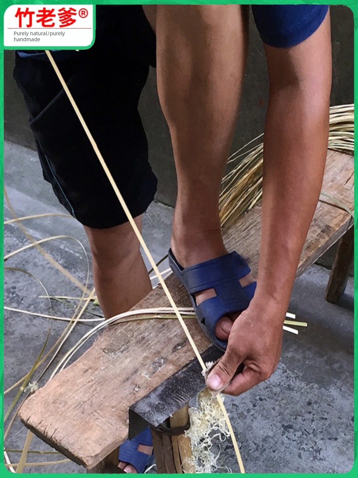 Bamboo Craftsman Repairs Bamboo Mats, Bamboo Weaving Materials, Bamboo Strips, Wedding Design, Natural Handmade Floral Art, Yellow Bamboo Strips with Bamboo Knots