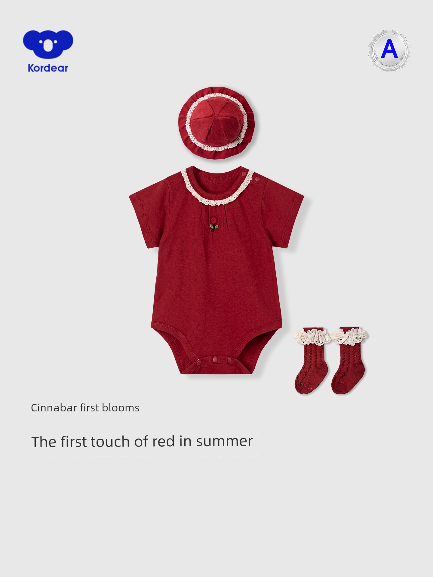 Koalatier Baby Girl Romper Summer Thin Clothing Red Jumpsuit Pure Cotton Lace Collar