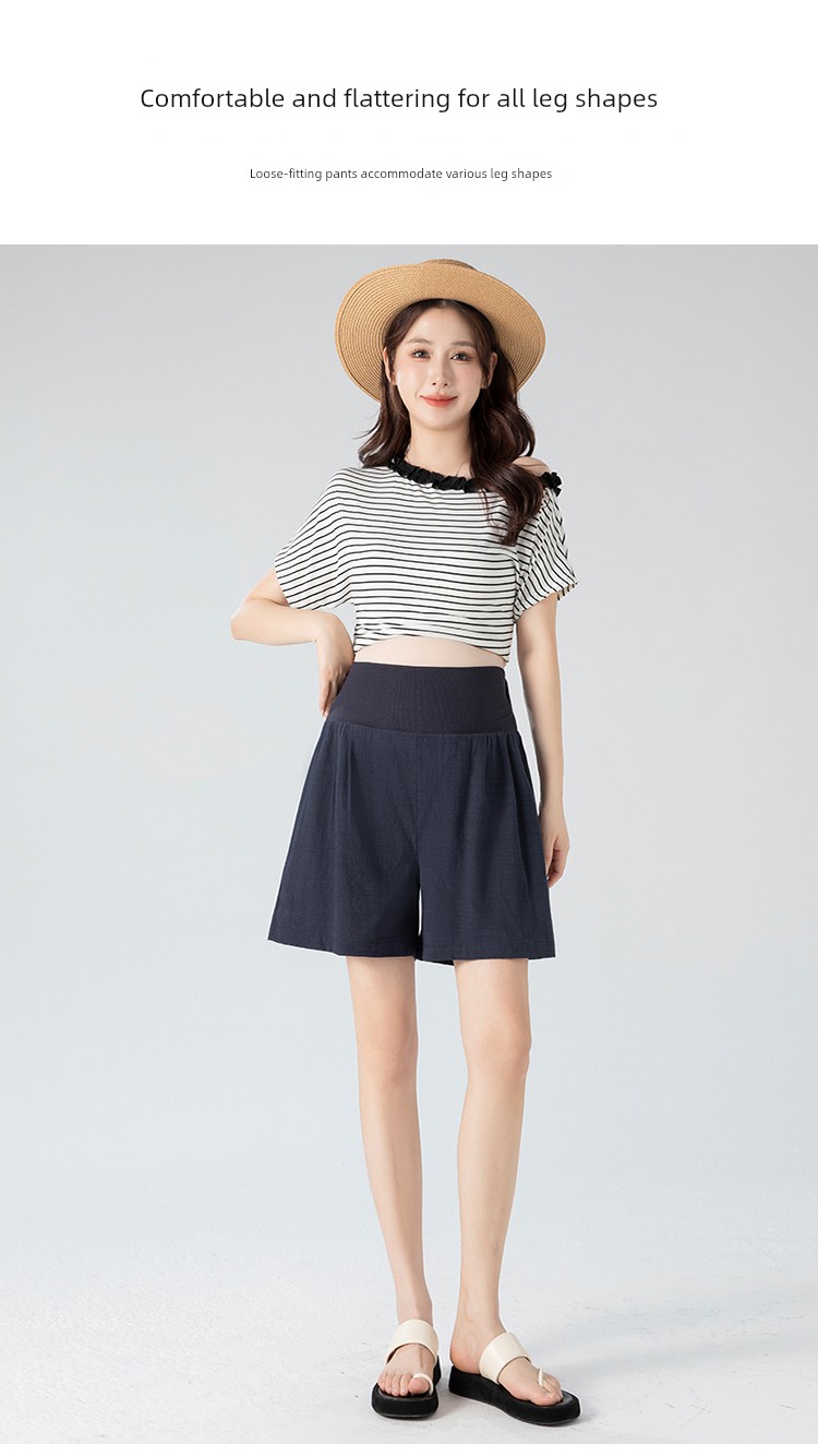 Maternity Shorts, Summer Thin Style, Elastic High Waist, Suitable for Pre and Postpartum, Tencel Cotton, Side Pockets, Wide-Leg, Outerwear, Maternity Pants — 8