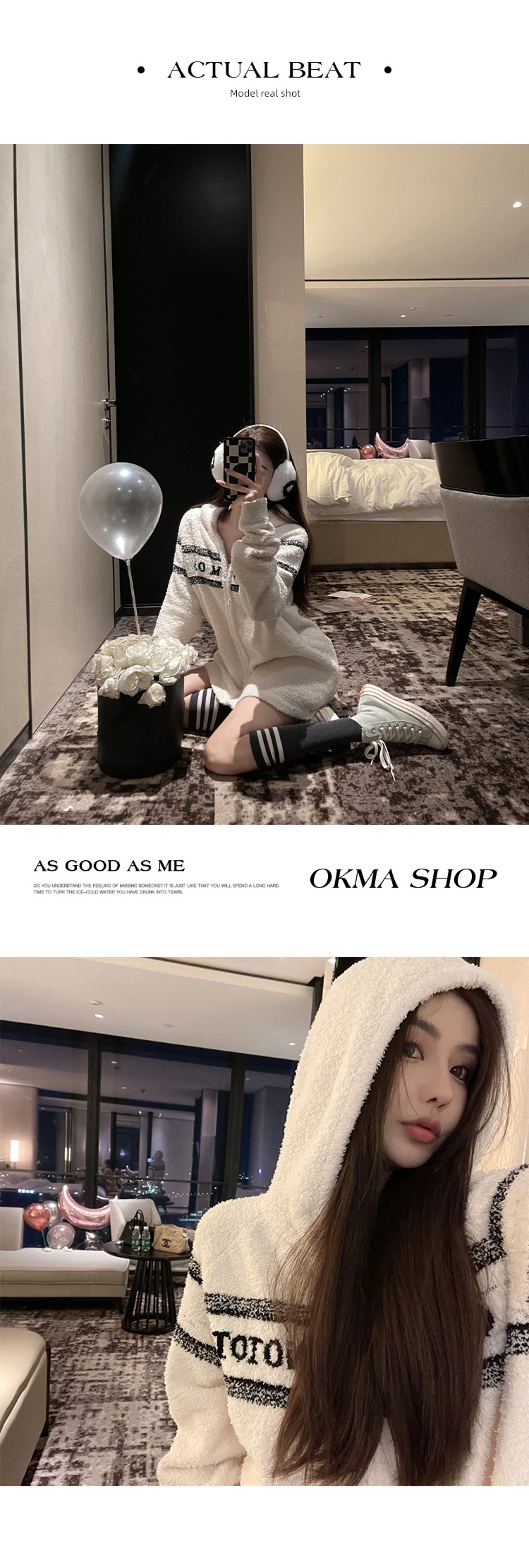 loose coat female OKMA Hooded easy Soft waxy glutinous sweater