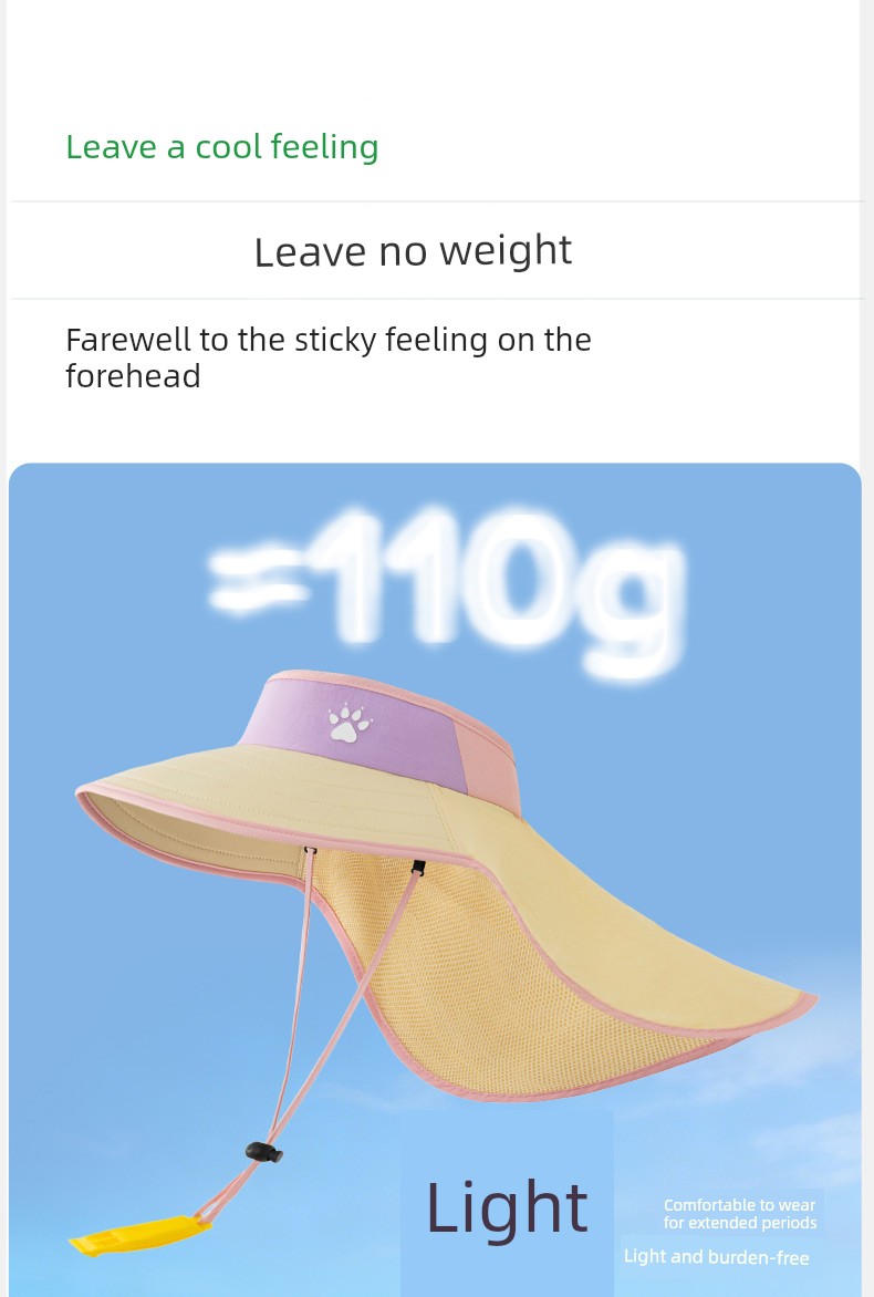 Kalmei Children's Sun Protection Hat for Boys and Girls, Large Brim Sun Hat with Shawl, Summer Open-Top Hat, Uv Protection — 12