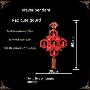 Red 30- 60cm Natural Gourd Chinese Knot Feng Shui Solution for Door-To-Door Placement, Bathroom Toilet New Year Hanging