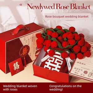 Wedding Gift: Hundred Happiness Blanket with Red Rose Bouquet, Blanket for Newlyweds, Bride, or Best Friend, High-End Pr