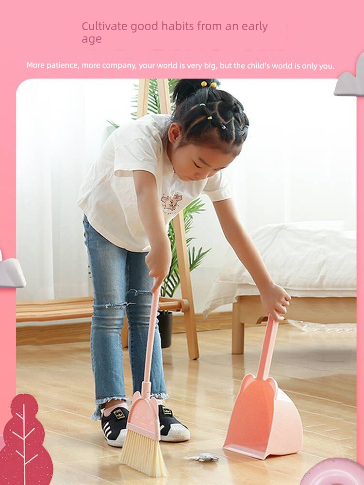 兒童迷你掃把拖把組合 家用小掃帚玩具 粉色藍色米色選