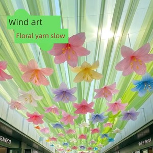 Trendy Wind-Swept Artistic Gauze Curtains, Ceiling Decorations with Floral Displays, Outdoor Scenic Spots, Romantic Atmo