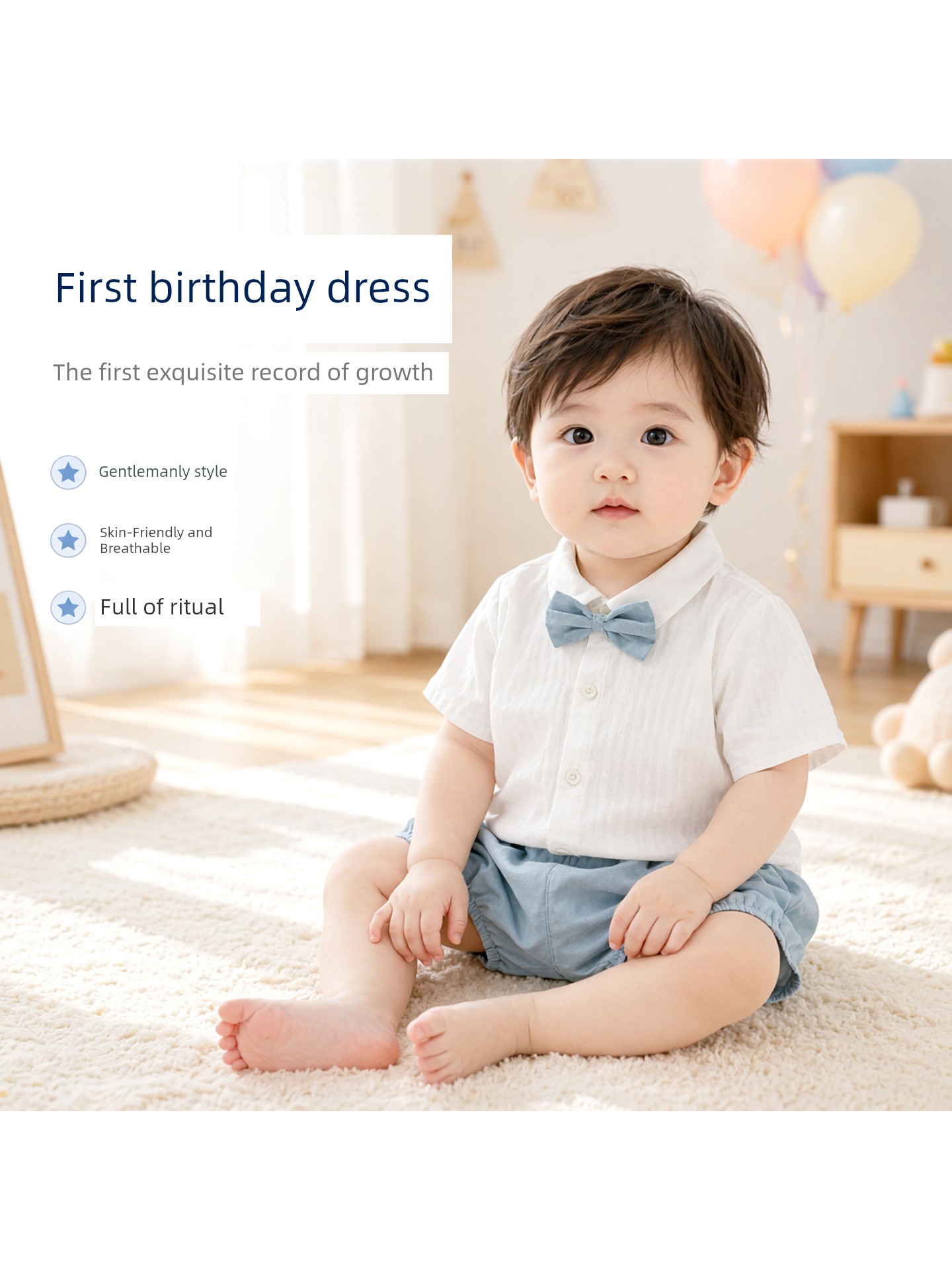 British-Style Boys' Summer Outfit Set, White Shirt and Shorts Two-Piece Set, Stylish Casual One-Year-Old Formal Wear, Birthday Gift, Lightweight — 2