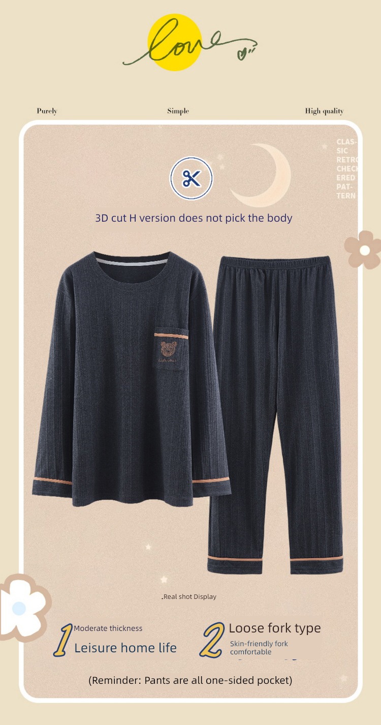 Internet celebrity spring and autumn winter cotton material Pocket bear lovers pajamas