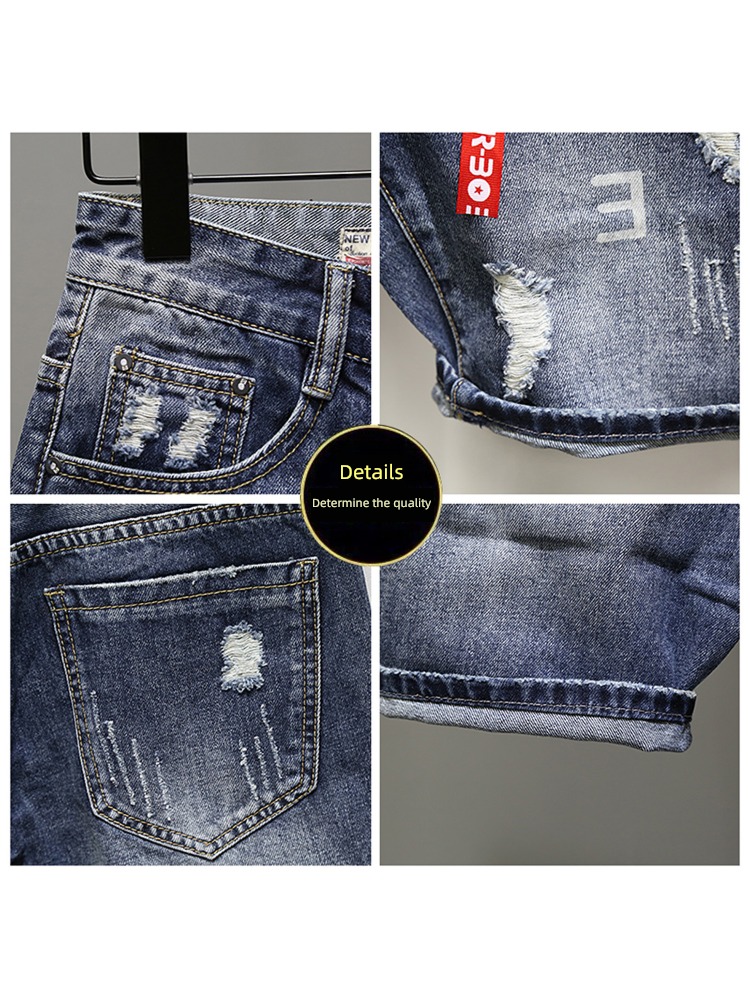 Chaopai summer Scraping printing full marks Denim shorts