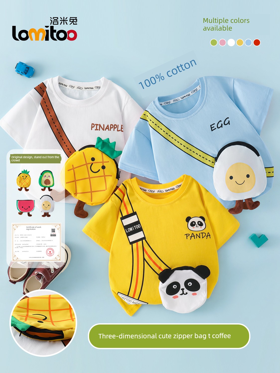 Girl Short Sleeve T-Shirt Pure Cotton Summer Boy Baby Clothes Watermelon Fruit Cute Pocket Kids Tops Children's Clothing — 3