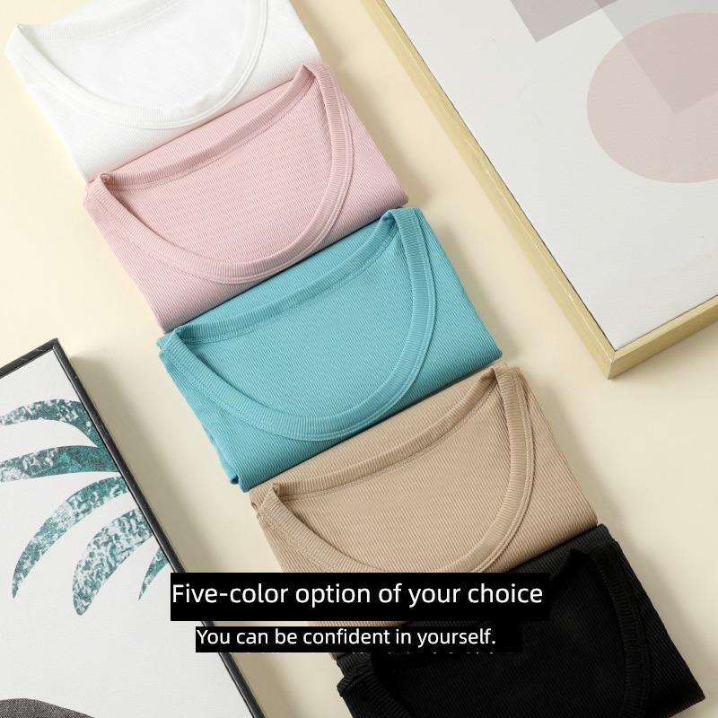Amy's love Ice silk Self-cultivation High waist Exposed navel Short sleeve T-shirt