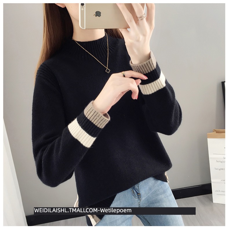 Half high collar easy Plush thickening knitting ma'am sweater