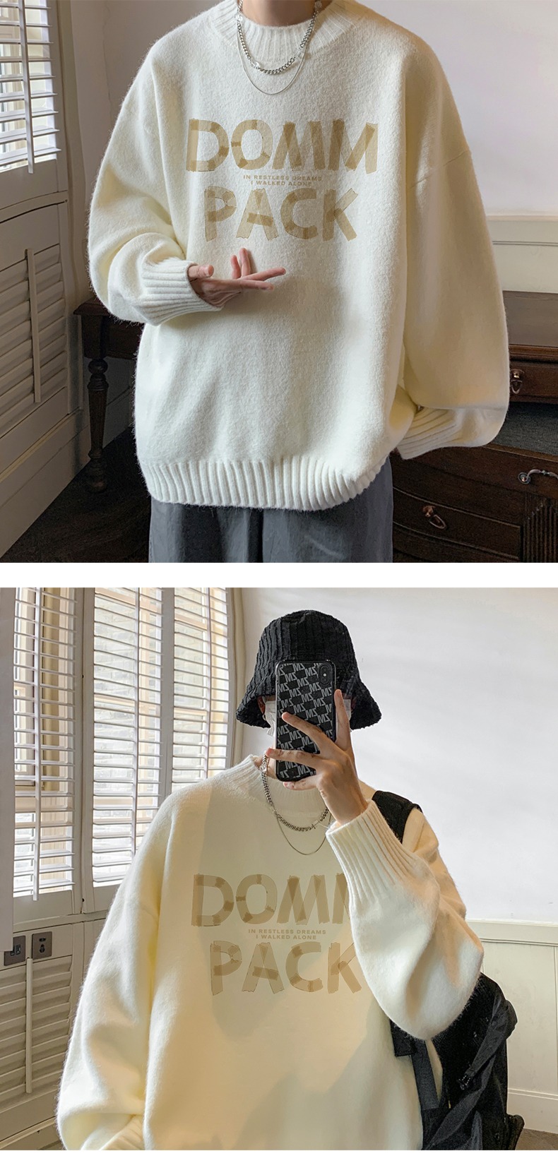Chaopai American style Retro easy Lazy wind Round neck sweater